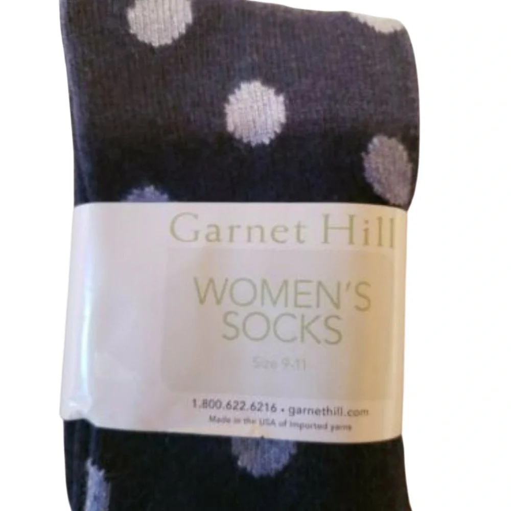 Navy Blue Dot Crew Socks Medium Garnet Hill 9-11 Cashmere Blend Warm Periwinkle